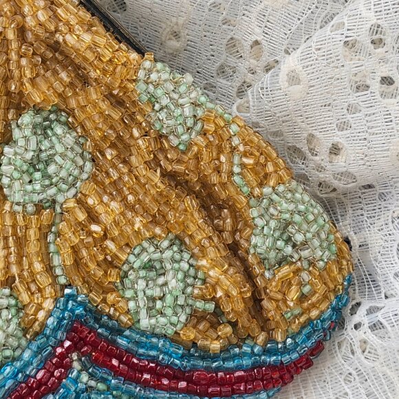 Antique Victorian Era to Art Deco glass beaded silk wrist clutch AS IS - Picture 6 of 15